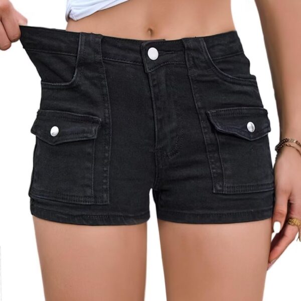 Women's Stretchy Jean Shorts Mid Waisted Twill Shorts Stretch Junior Booty Denim Shorts with Pockets Club Night