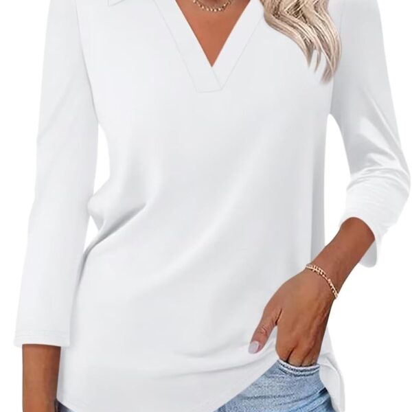 Women's 3/4 Sleeves V Neck Polo Shirts Casual Summer Tops Basic Collar Cute Tees