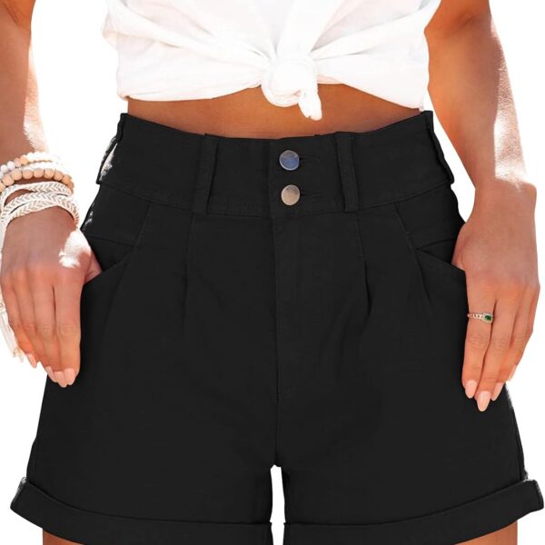 Womens Relaxed Fit Casual High Waist Pocketed Denim Shorts