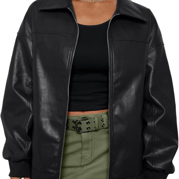 Womens Oversized Leather Jackets Zip Up Coats Faux Motorcycle Bomber Outfits Fall Trendy Fashion Winter Clothes 2026