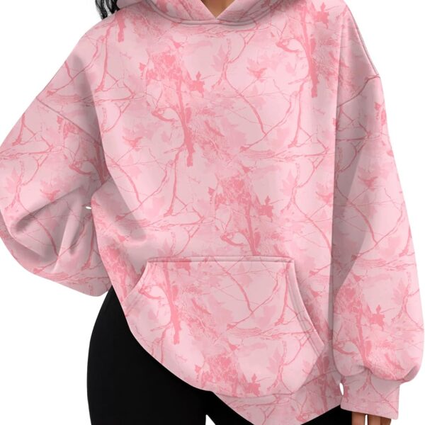 Women's Loose Long-Sleeve Hooded Sweatshirt—Casual Fleece-Lined Pullover (With Pockets)