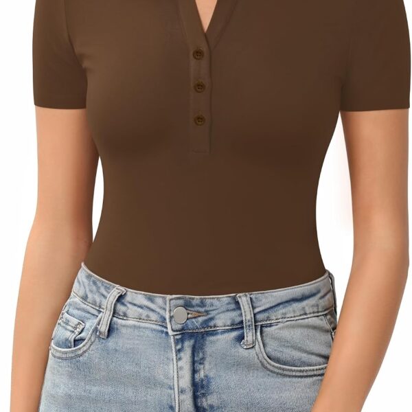 Womens Long Sleeve Short Sleeve Collared Polo Tops V Neck Button Down Fitted Shirts