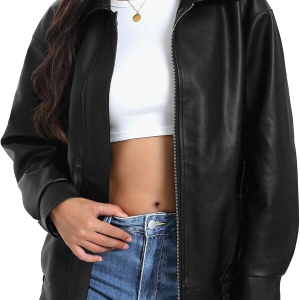Women's Faux Leather Jackets Long Sleeve Zipper Oversized Motorcycle Biker Coat Trendy Travel Casual Outfits