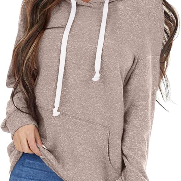 Women's Long-Sleeve Drawstring Hooded Sweatshirt—Casual, Loose, Lightweight Pullover (With Pockets)