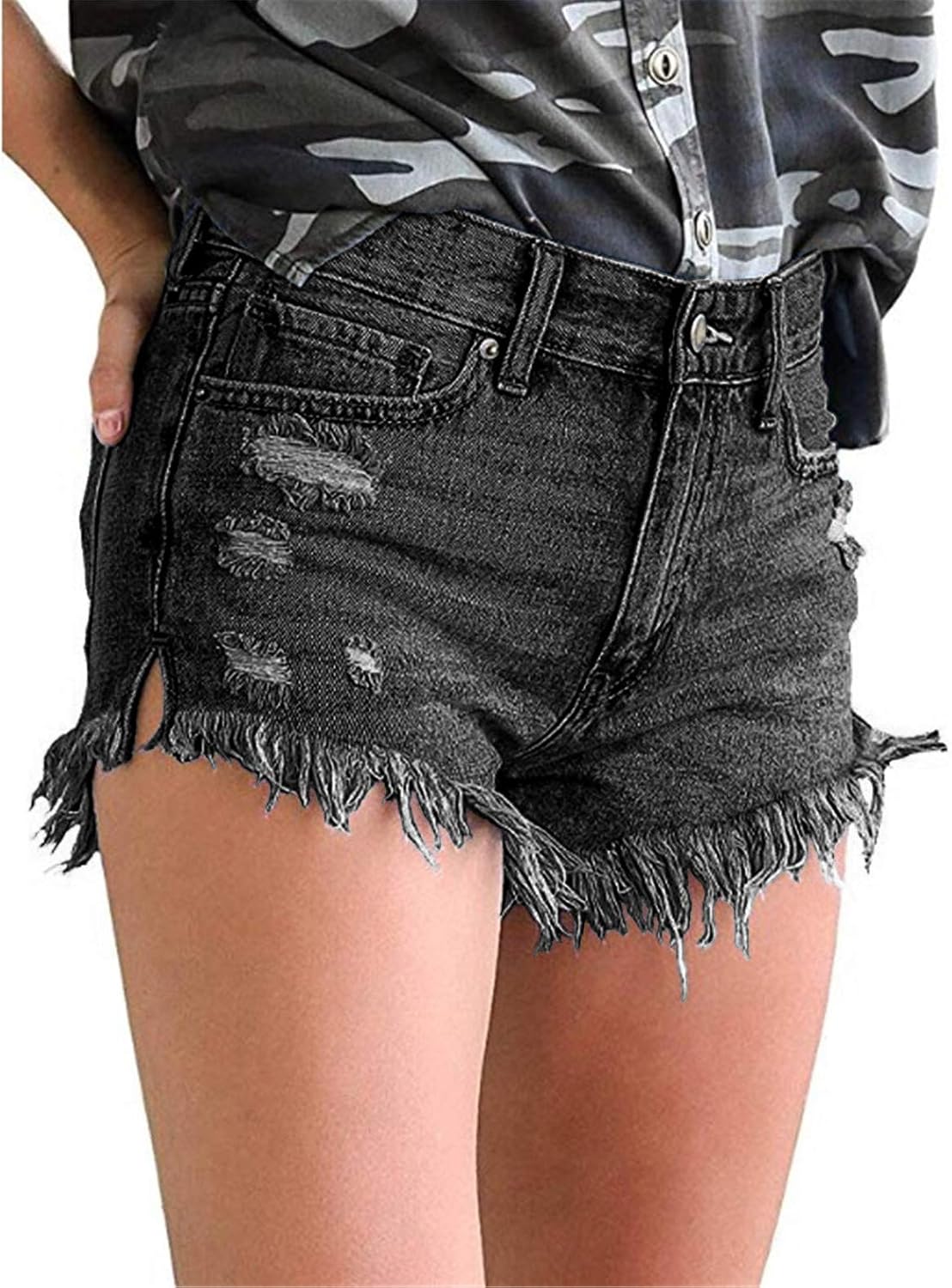 Women's Cut Off Denim Jean Shorts Ripped Distressed - Image 2