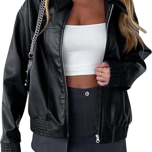 Women's Faux Leather Jackets 2026 Spring Bomber Jacket Zip Up Motorcycle Coats Long Sleeve Winter Clothes
