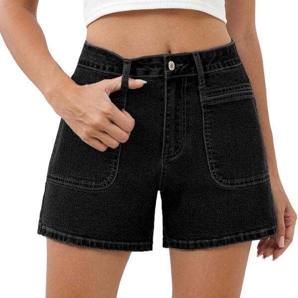 Womens High Waisted Stretch Jean Shorts Button Summer Casual  Denim Shorts with Welt Pockets
