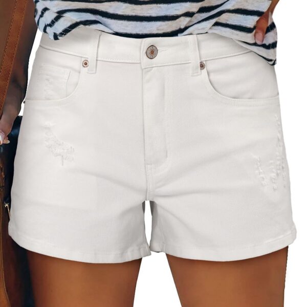 Womens Mid-High Waisted Ripped Denim Jean Shorts Cutoff Stretchy Summer Hot Short Pants