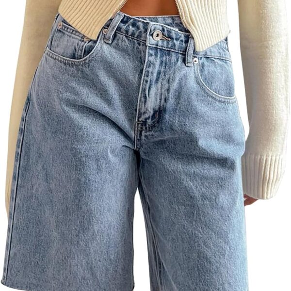 Women's Crossover Denim Shorts Summer Asymmetrical High Waisted Straight Leg Jean Shorts