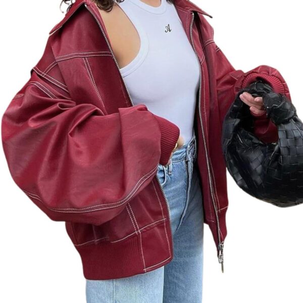 Women's Faux Leather Motorcycle Jacket Oversized Zip Up Winter Coat Outerwear 2026 Fall Fashion Clothes
