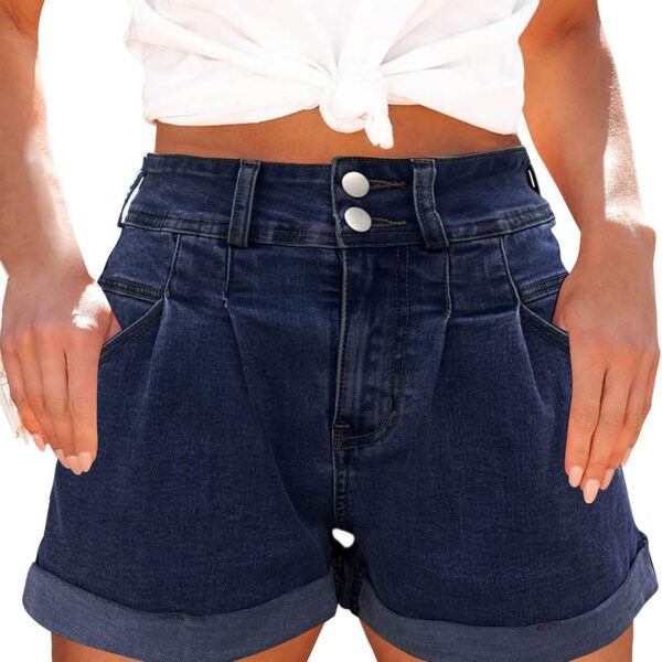 Womens Relaxed Fit Casual High Waist Pocketed Denim Shorts