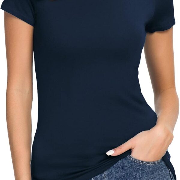 Women's Crewneck Slim Fitted Short Sleeve T-Shirt Stretchy Bodycon Basic Tee Tops
