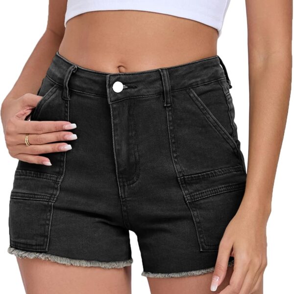2026 Women's Stretchy Cargo Denim Shorts Mid Rise Jean Shorts Raw Hem Jorts with Pockets Short Jeans 3.5" Inseam