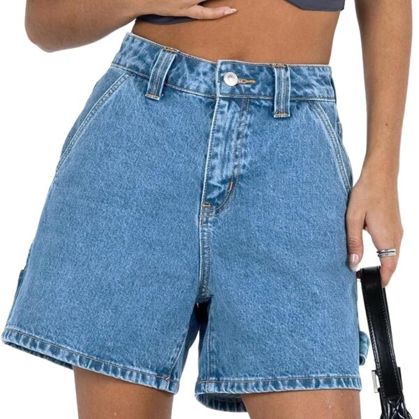 Womens High Waisted Denim Shorts Summer Casual Button Down Baggy Stretchy Jean Shorts with Pockets