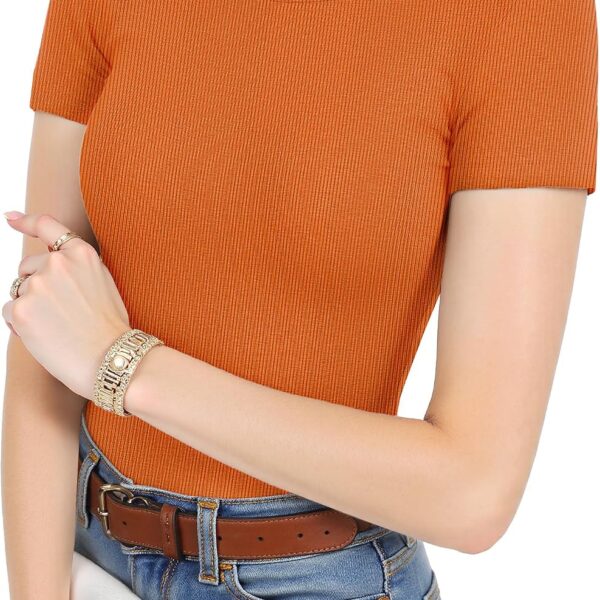 Women's Crew Neck Basic Short Sleeve T Shirt Ribbed Knit Slim Fitted Tees Casual 2026 Summer Going Out Top