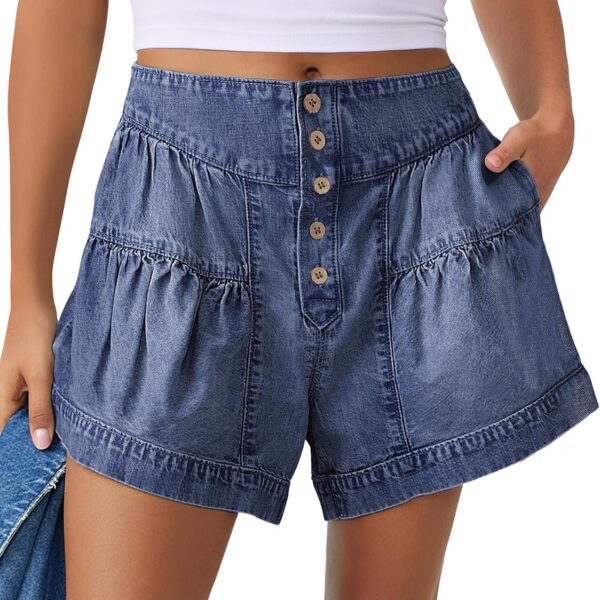Women's Denim Shorts Summer Baggy High Waisted Flowy Wide Leg Buttons Pleated Casual Jean Shorts 2026 Fashion Skorts