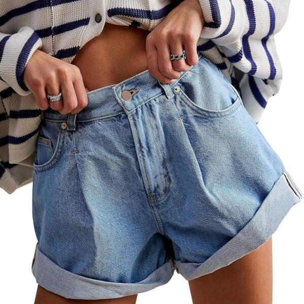 Womens Jean Shorts, Stretchy Denim Shorts with Pockets Elastic Waisted Relaxed Fit